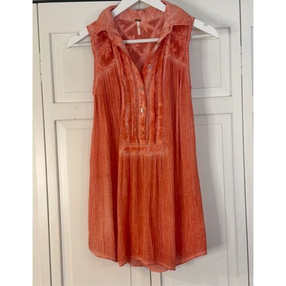 Free people acid wash lace collared blouse xs - Picture 3 of 9